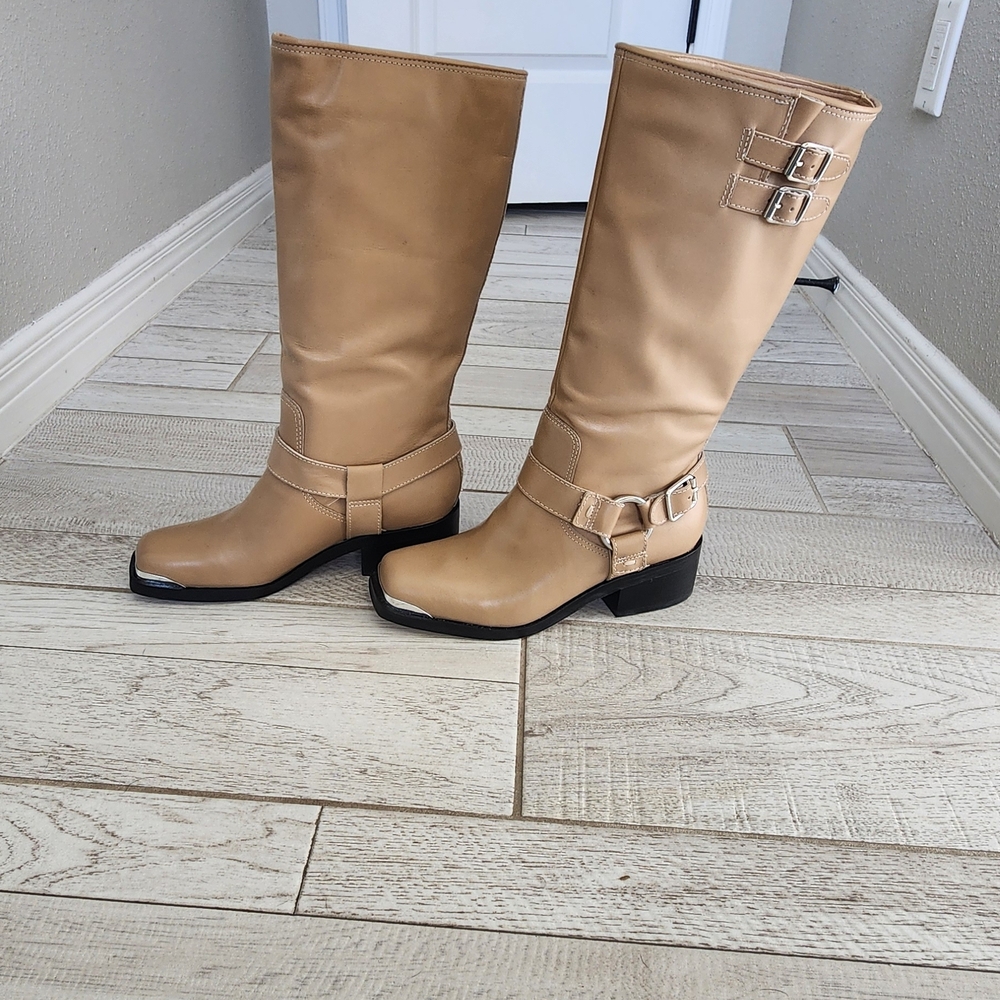 Dolce Vita Tan Heeled Boots with Buckle Detail 7WC (NOT Leather)